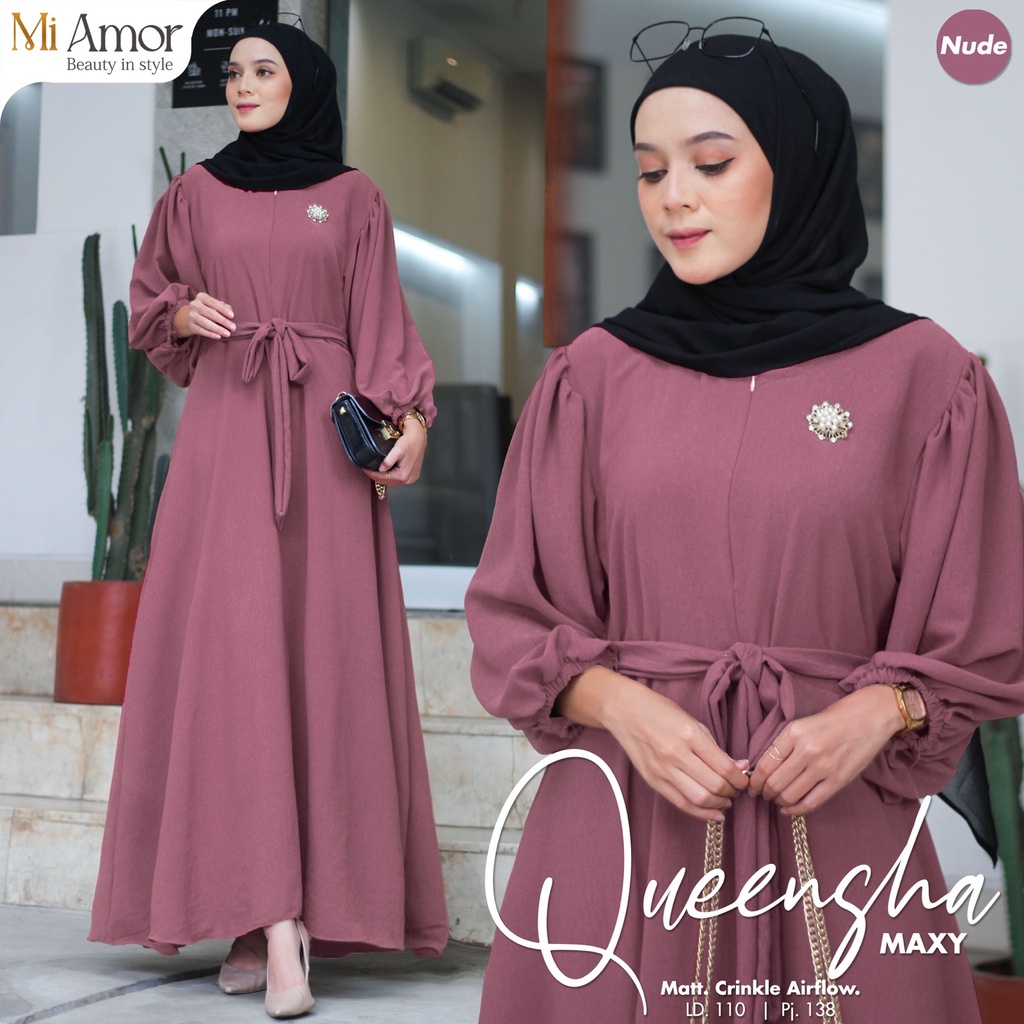 Queensha Dress Gamis Crinkle Airflow Original Produk By Moira