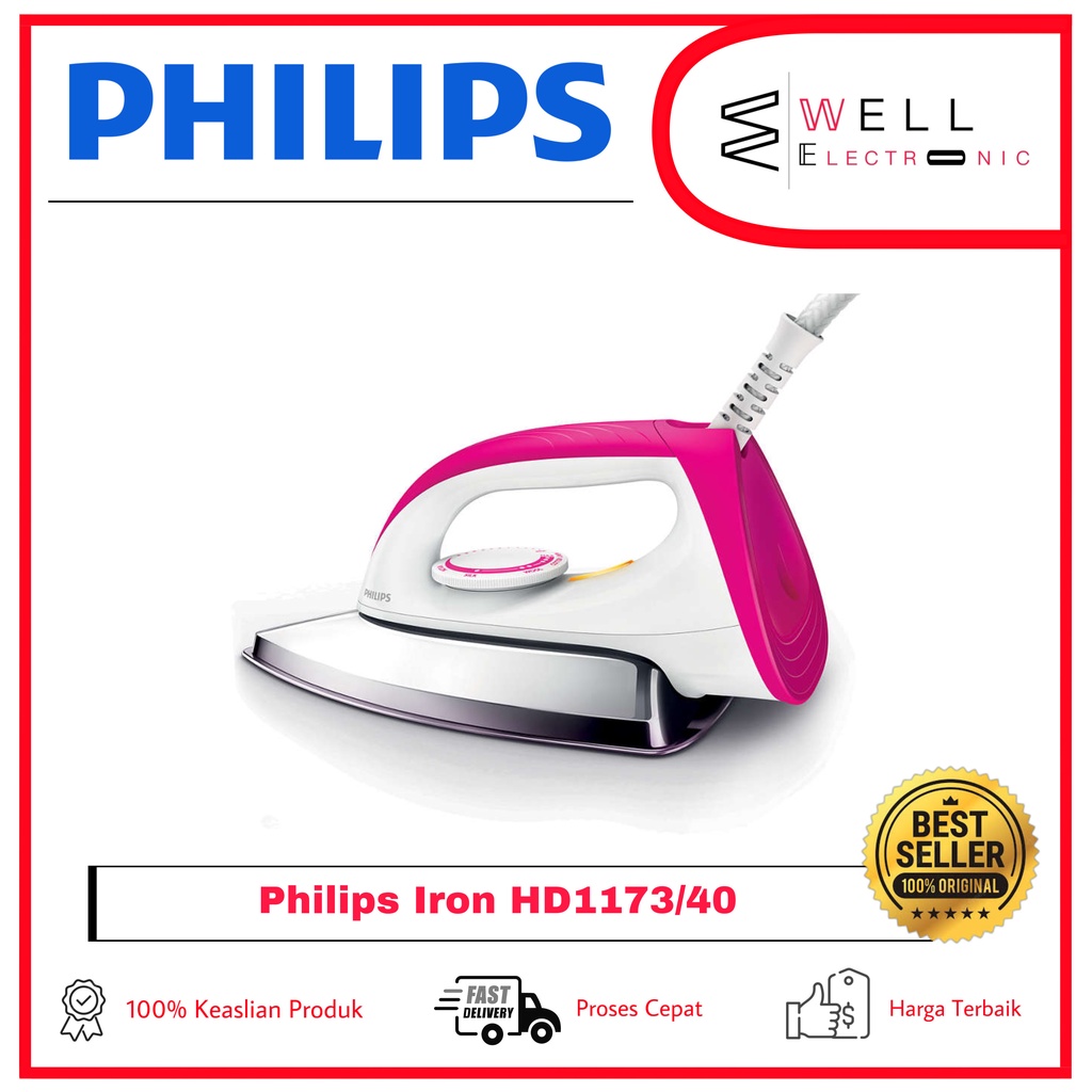 PHILIPS HD1173/40 SETRIKA HD 1173 DRY IRON TAPAK KERAMIK - PINK