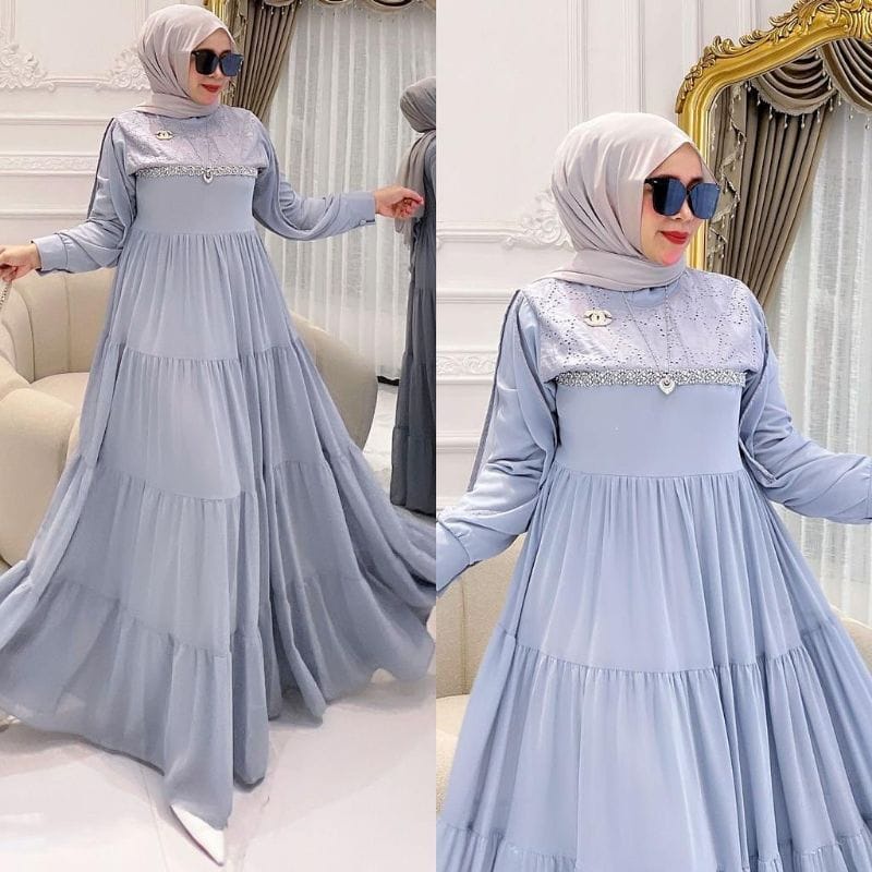 Eliana Dress Maxy Wanita Gamis Brukat Baju Kondangan Wanita Kekinian Gaun Pesta Muslimah Gamis Dewasa Outit Lebaran