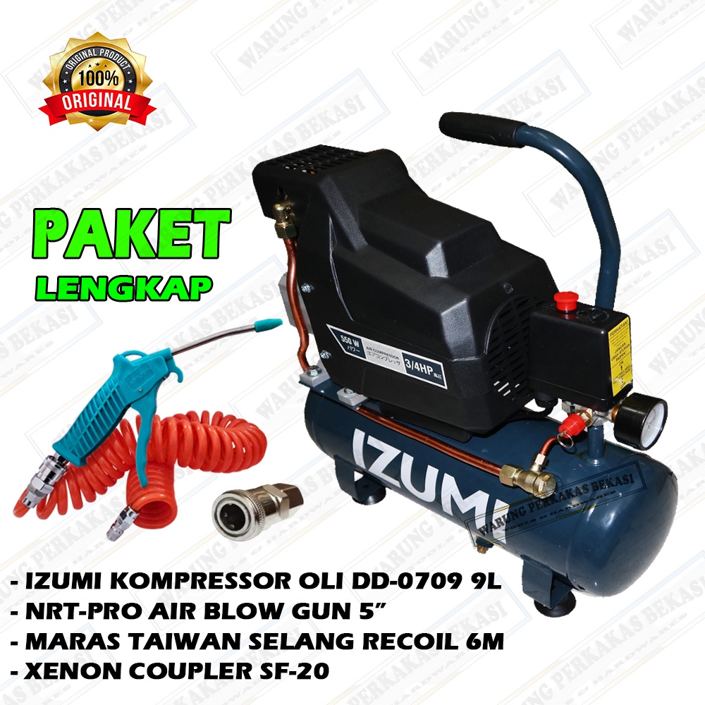 Paket IZUMI Service Mesin Kompresor Mini Oli Listrik 3/4 0.75 HP 9 Liter DD0709 - Xenon Coupler SF-2
