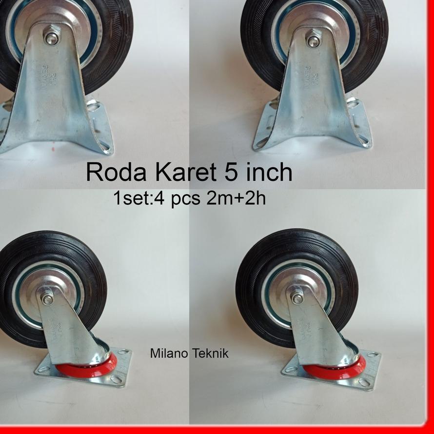 ➴ Roda troli 5"(2H+2M) roda karet etalase trolley gerobak 5 inch ➪