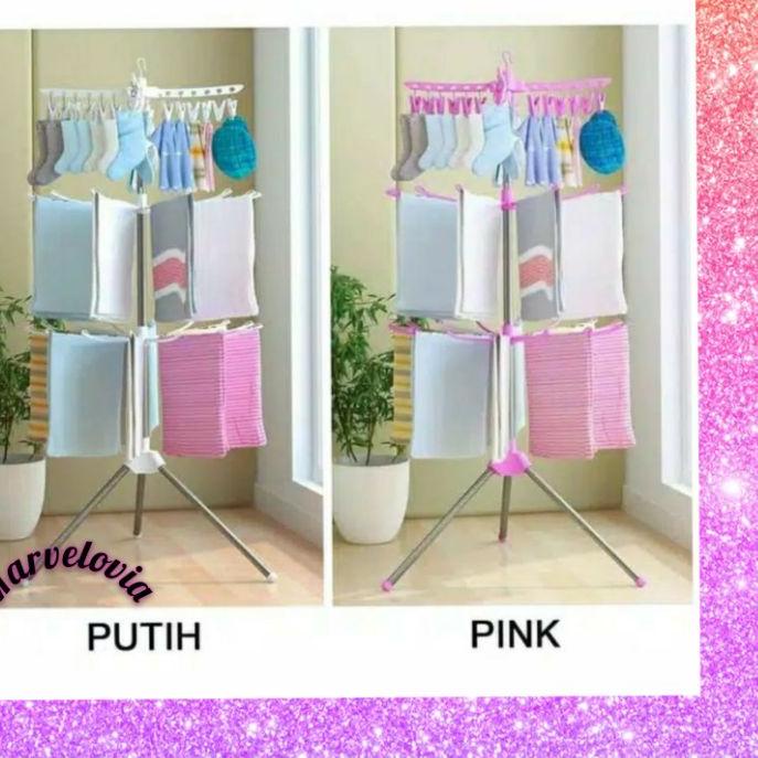 ♕ JEMURAN MENARA BAJU BAYI SUSUN 3 TRIPOD DENGAN HANGER ROTASI ♙