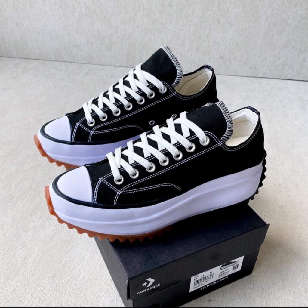 CONVERSE Run Star Hike Hitam Putih Pendek Sneakers Wanita Premium BNIB Hak Tinggi Untuk Cewek