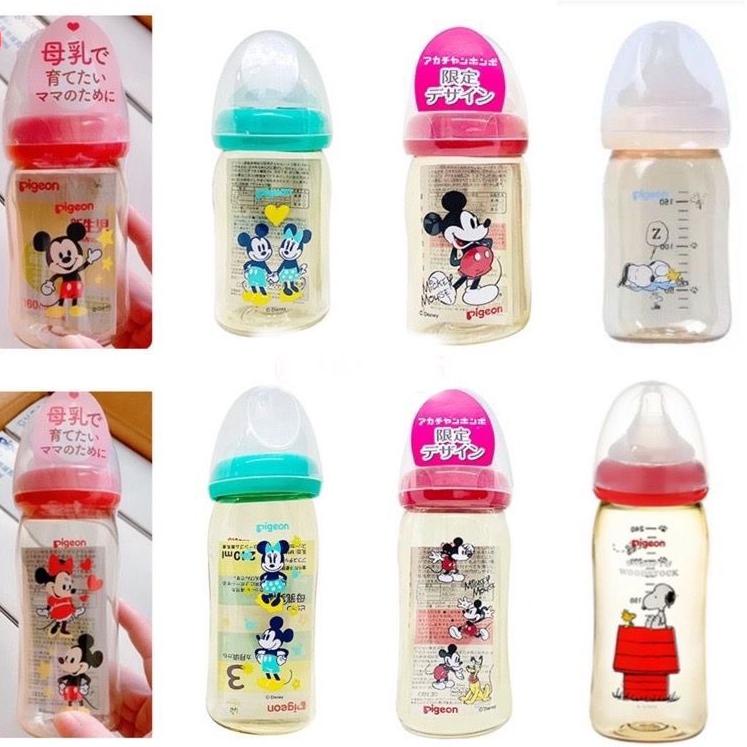 ✽ Pigeon Disney 160ml 240ml Botol Susu PPSU Wide Neck Mickey Minnie Pooh Snoopy ♤