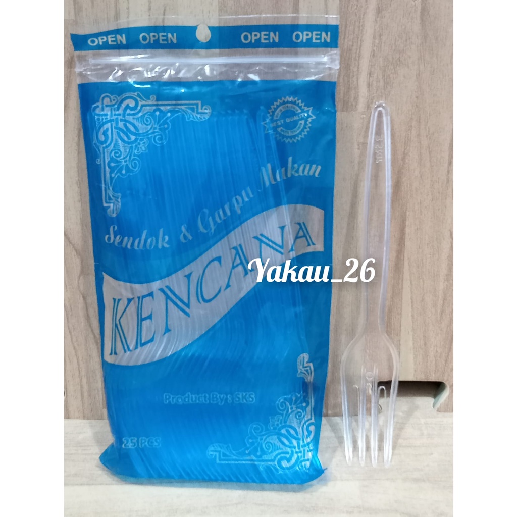 Garpu makan plastik kencana bening isi 25pcs