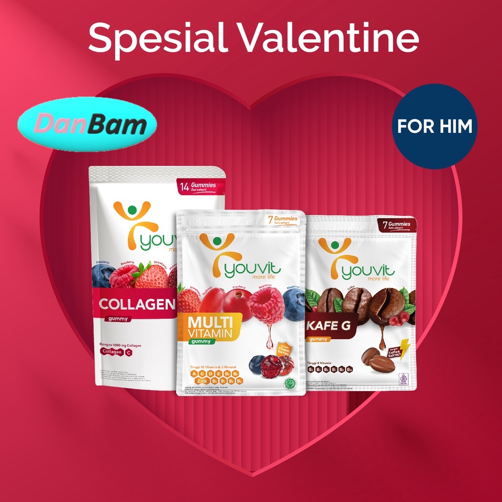 Youvit Valentine for Him - Youvit Collagen, Kafe G &amp; Multivitamin Dewasa 7 Hari