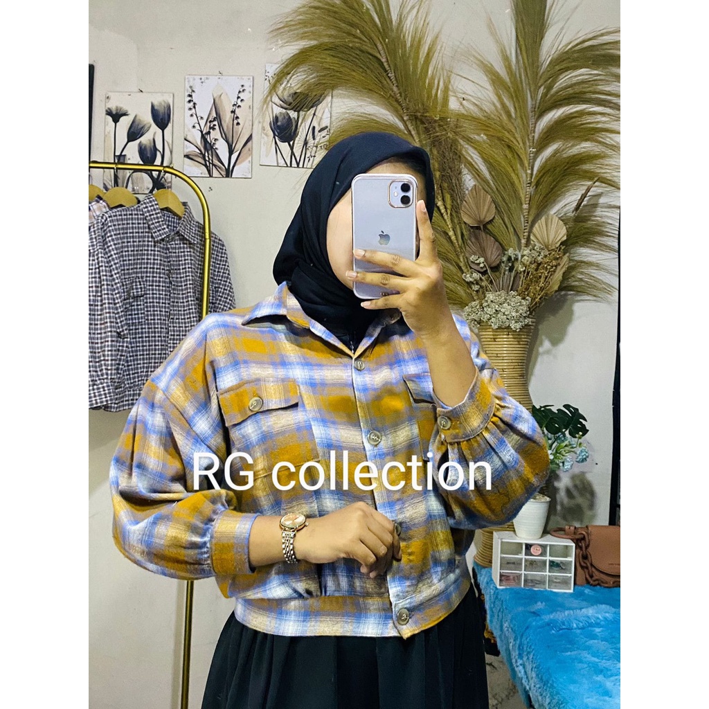 JAKET TARTAN COTTON FLANEL OVERSIZE CROP LD 115cm (COD) / OUTER FLANEL