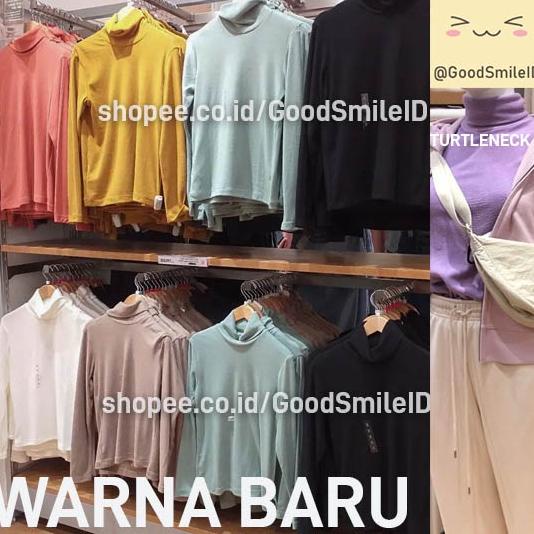 LANGSUNG KIRIM SALE Women Kaos Turtleneck Fleece T-Shirt Heattech Longjohn SALE UNIQLO Wanita Kaos L
