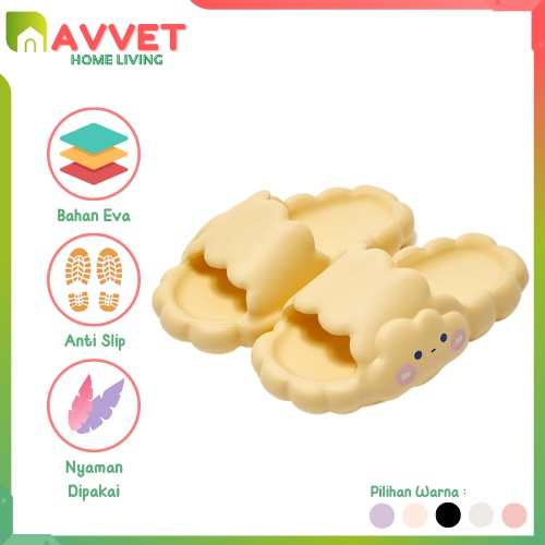 AVVET Sandal Wanita Rumahan 6678 Sendal Slop Motif Awan Bahan Karet Tebal Empuk Sendal Peva Home Slipper Anti Slip Wanita Gaya Korea Murah Import