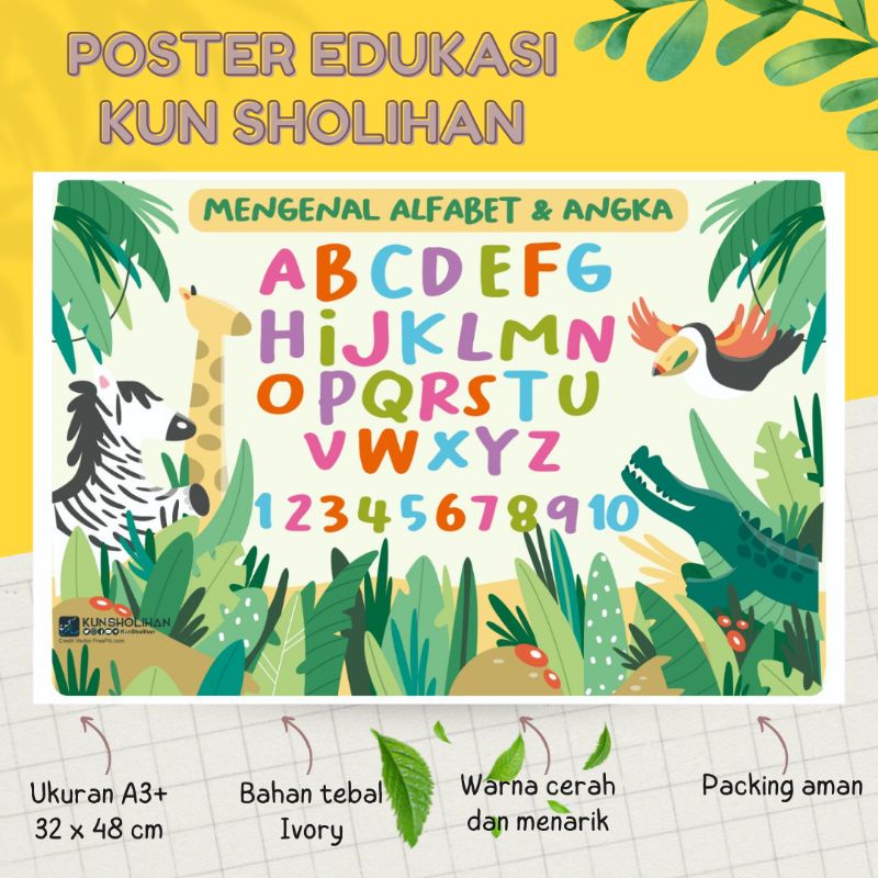 Poster Anak Poster Alfabet | Poster ABC | Poster Huruf Untuk Bayi/TK/Anak Kun Sholihan Alphabet
