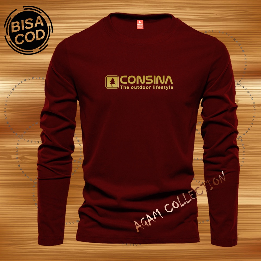 Agam Collection Baju Kaos Distro Consina Text Gold Lengan Panjang Premium Quality Kaos Pria Keren Kaos Cewek/Cowok