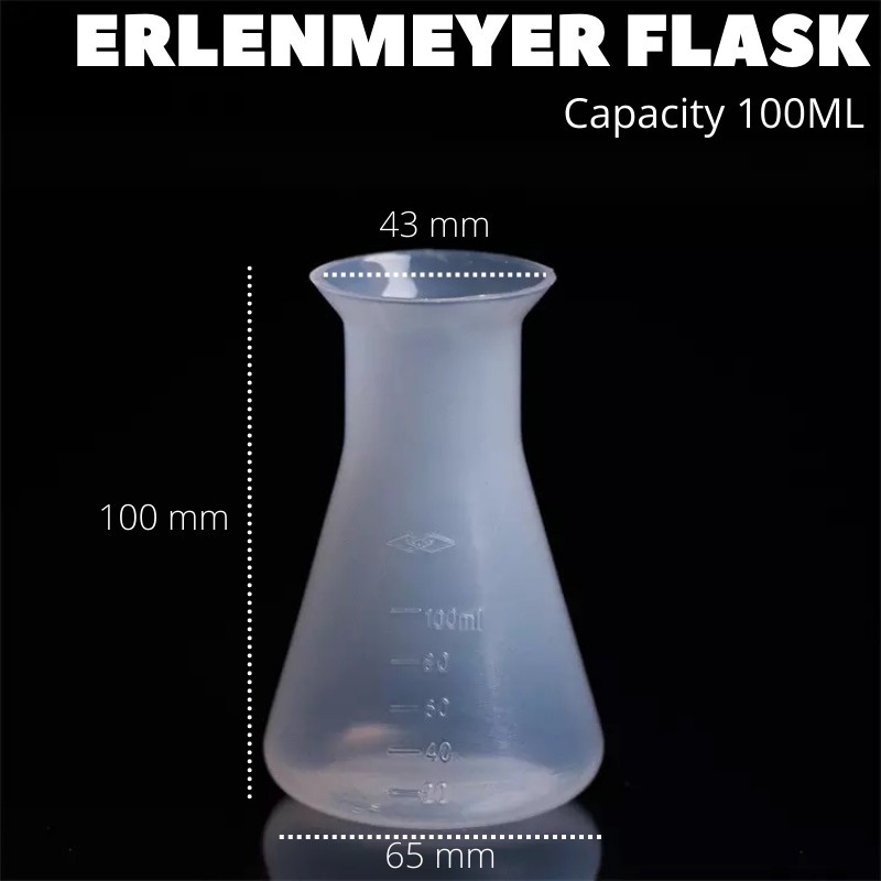 Erlenmeyer Flask Plastik Tabung Ukur Uji Cairan Kimia Lab Gelas Ukur - 100ML