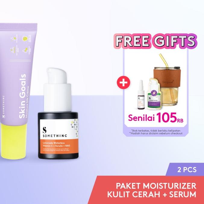 ♦ SOMETHINC [2 PCS] Paket Moisturizer Kulit Cerah - Krim Pagi & Malam 5x Pencerah (SKIN GOALS Moistu