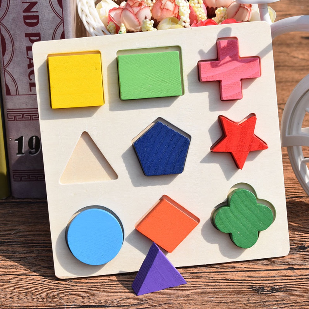 LAKOE Puzzle kayu edukasi anak Jigsaw Puzzle geometri wooden toys