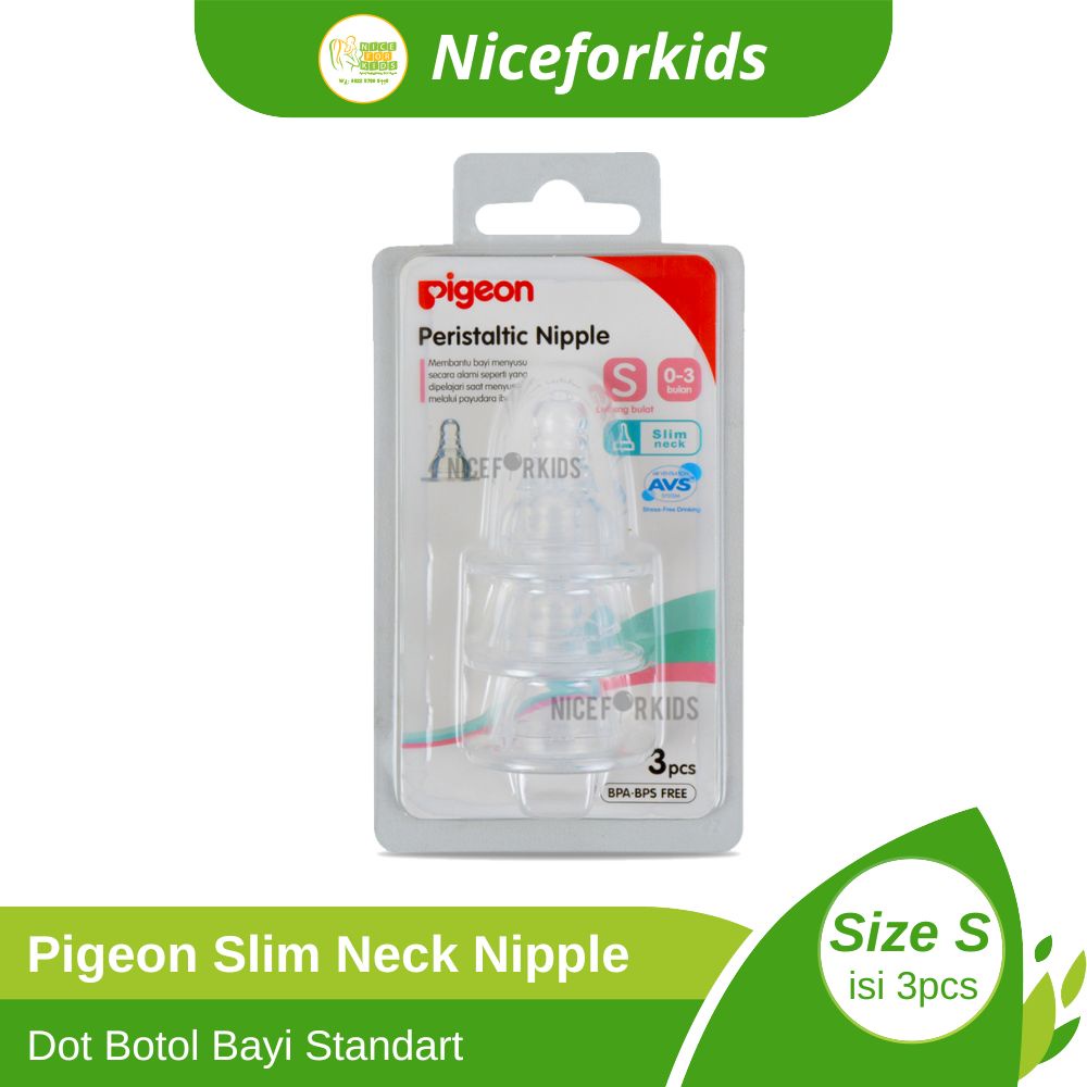 Pigeon Slim Neck Peristaltic Nipple Isi 3pcs Dot Botol Susu Standart