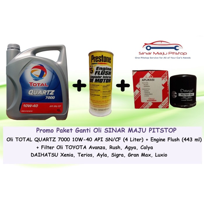 Paket Ganti Oli Mobil AGYA AYLA - TOTAL QUARTZ + Filter Oli + Flush ORIGINAL