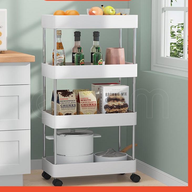 ✬ Megam Rak Roda Dorong Rak Troli Penyimpanan Bumbu Dapur Rak Susun Salon Troley Serbaguna HRK503 ⅍