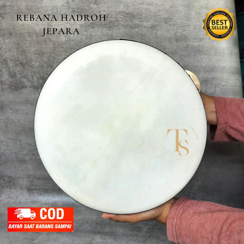 Rebana Hadroh Model Jepara Kayu Mangga Ukuran 30 cm Kencer Kuningan