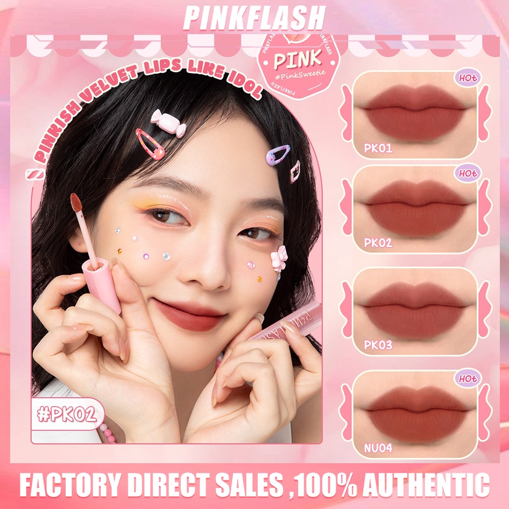 PINKFLASH PinkSweetie Fuzzy-Soft Velvet Matte Lip Clay Lipstik Lightweight Lasting Glossy Lipgloss High Pigment Mud