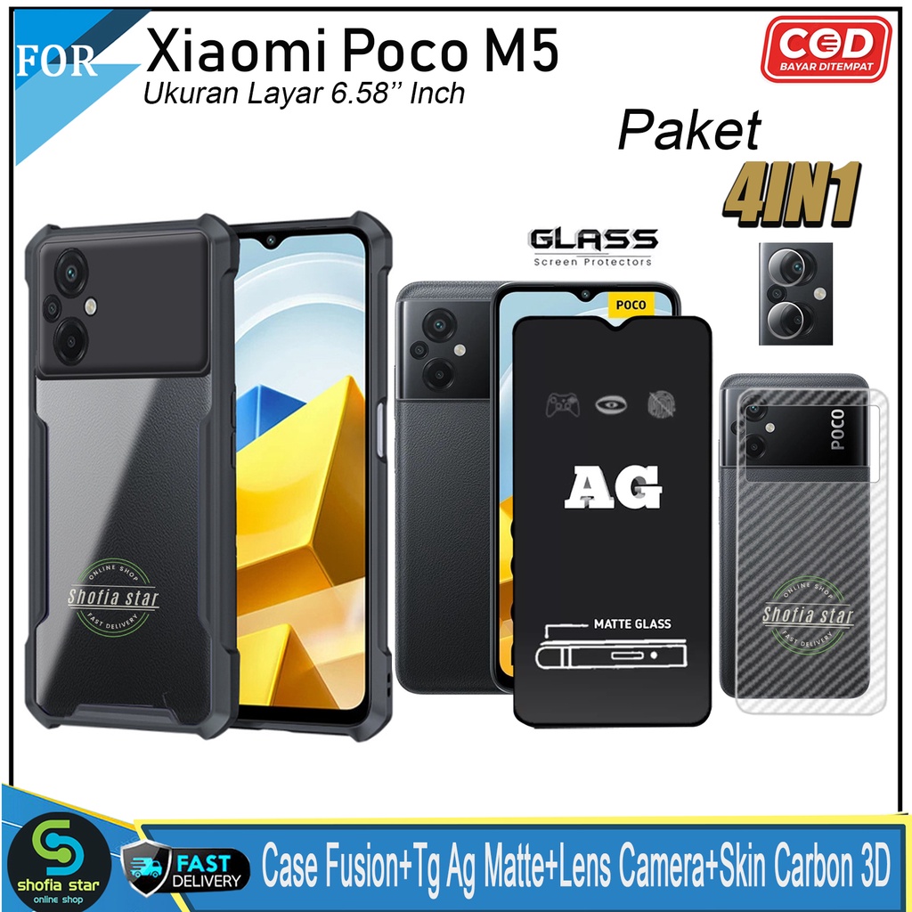 Paket 4in1 Case Xiaomi Poco M5 Poco M3 Poco F5 Poco X3/X3 Nfc Poco M4 Pro Poco X3 GT Poco X3 Pro Poco C40 Poco Softcase Fusion Shockproof Transparan Protect Casing