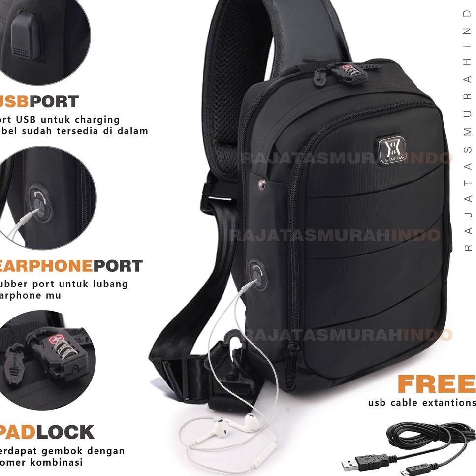 GEAR BAG KEY 13132 - Tas Selempang Pria  Anti Theft Casual With USB & Password Lock HARGA SPESIAL