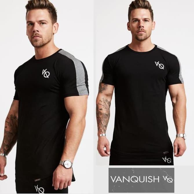 RECOMENDED Kaos VQ STRIPE / Baju gym fitnes pria shoulder list CASUAL