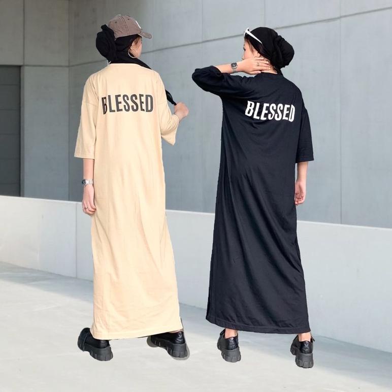 STOK TERBARU blessed dress oversize gamis jumbo dress kaos hitam gamis polos bigsize