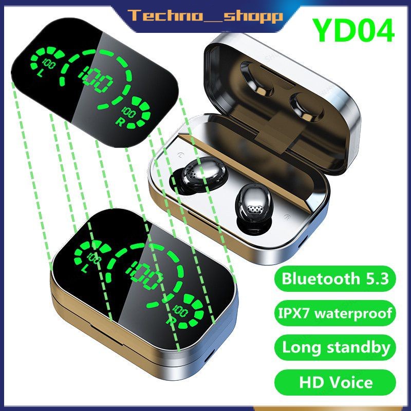 (COD)Techno_shopp  YD04 Display LED Wireless Earphones Touch Control Waterproof TWS Powerbank android/iphone