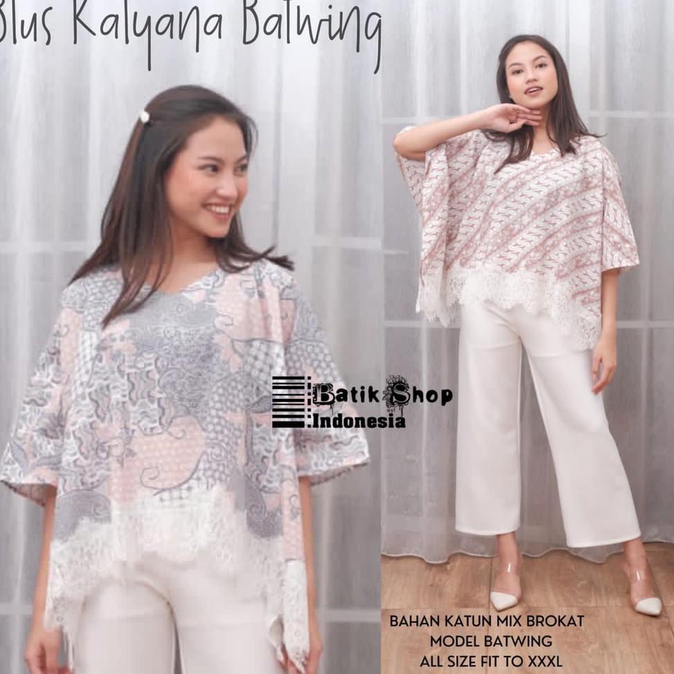 SALE TERBATAS ADA COUPLE Kalyana Batwing Blus Brokat Atasan Wanita Kekinian Warna Soft Renda Jumbo O