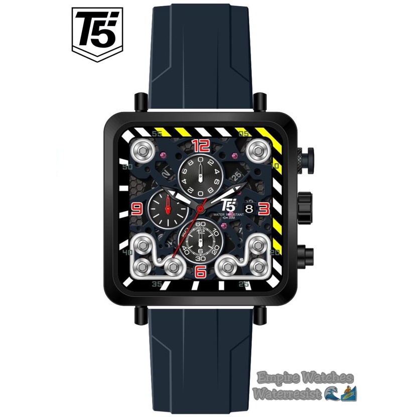 Jam Tangan T5 H3945G 3945 Pria Cowok Analog Chrono dan Tanggal Aktif Strap Rubber Kualitas Original Waterproof