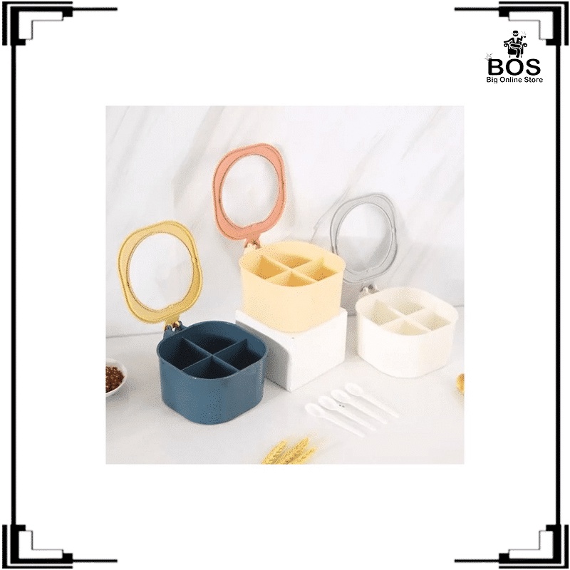 BOS - KOTAK BUMBU DAPUR SEKAT 4 + SET SENDOK 4PCS / TEMPAT BUMBU 4IN1 SERBAGUNA