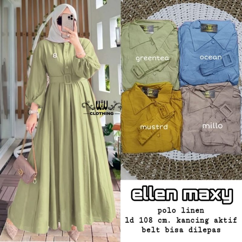 COD 23 || ELLEN MAXI DRESS ORI WW drees premium bahan polo linen lembut bertekstur ld 108cm lengan p