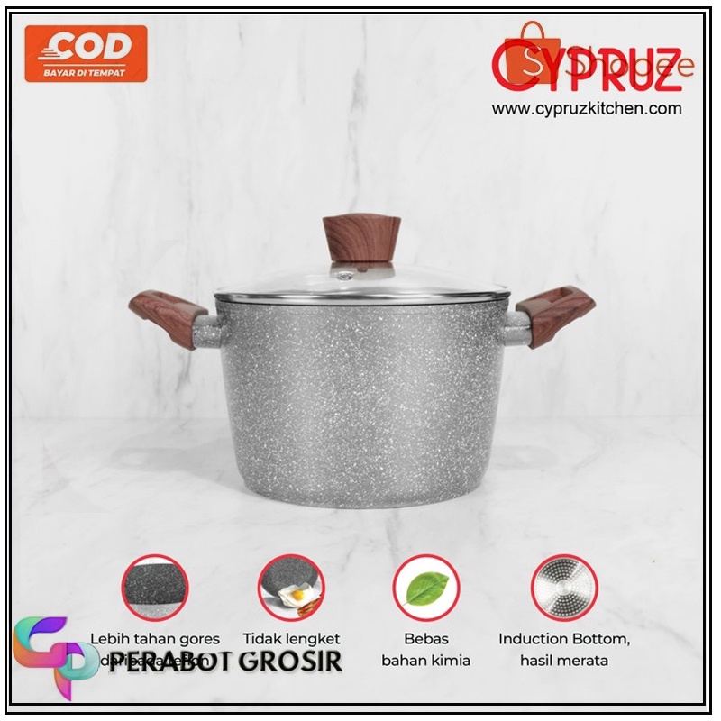 Cypruz Grey Marble High Casserole Pan / Panci Anti Lengket Kualitas Tinggi