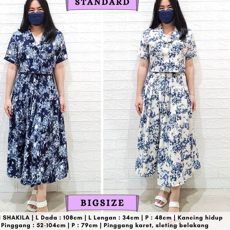 ☎ 4568 SANUARI FLORAL BUTTON LONG SKIRT SET ROK JUMBO BIGSIZE ✾