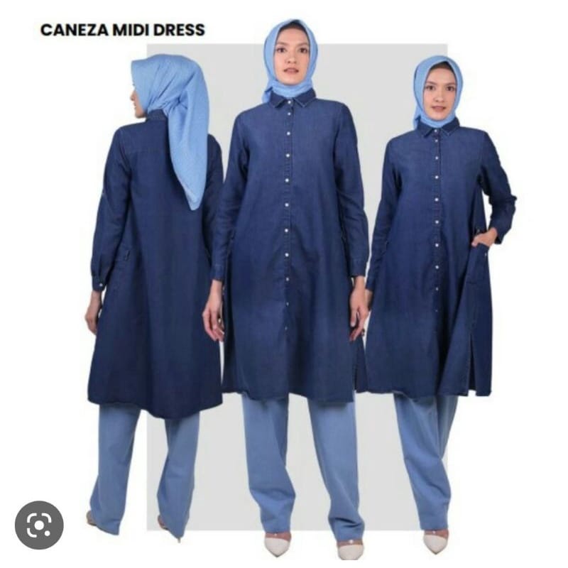 Set Tunik Midi dan Celana Jeans ZOYA Navy Blue