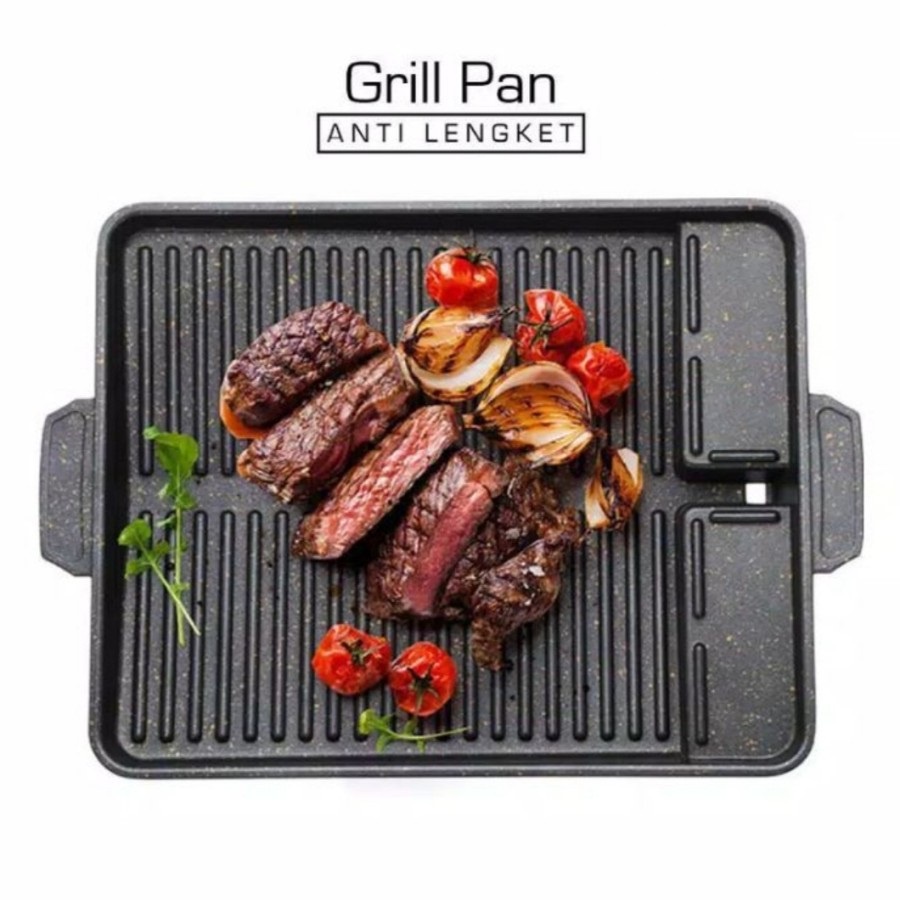 Korean Yakiniku Grill Pan Marble Coating / Alat Panggang Anti Lengket Panci Pemanggang sate daging barbeque BBQ