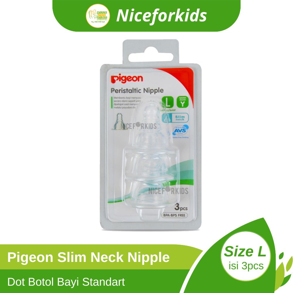 Pigeon Slim Neck Peristaltic Nipple Isi 3pcs Dot Botol Susu Standart