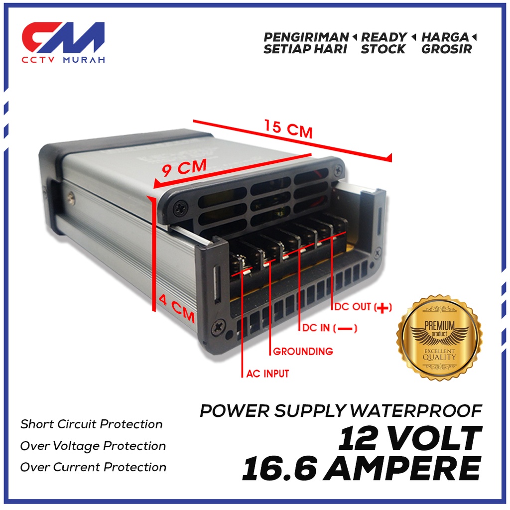 POWER SUPPLY RAINPROOF 16.6 A 200W DC 12V GARANSI