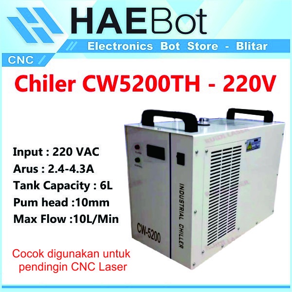 [HAEBOT] HYCNC Chiller Chiler CW5200 220V Pendingin Tabung CNC Laser CO2 Industrial Water Cooling Mesin Cutting Pompa Air