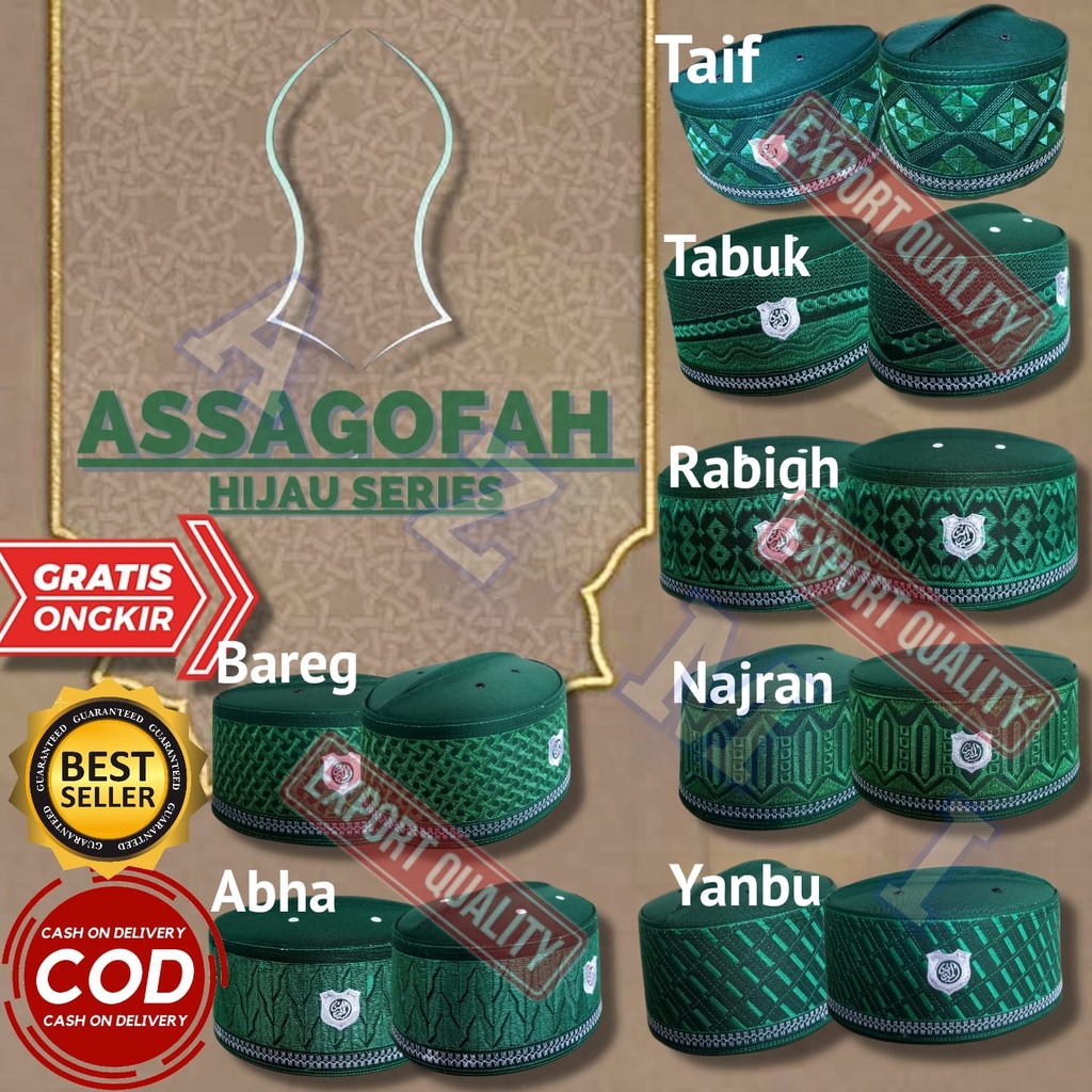 Peci Kopiah Assagofah Hijau / peci asagofah / peci assaqofah Motif Najran