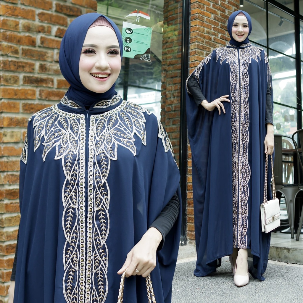 Set Kaftan Wanita Muslimah Aplikasi Bordir Kombi Payet Corla + Manset  HOPYLOVY