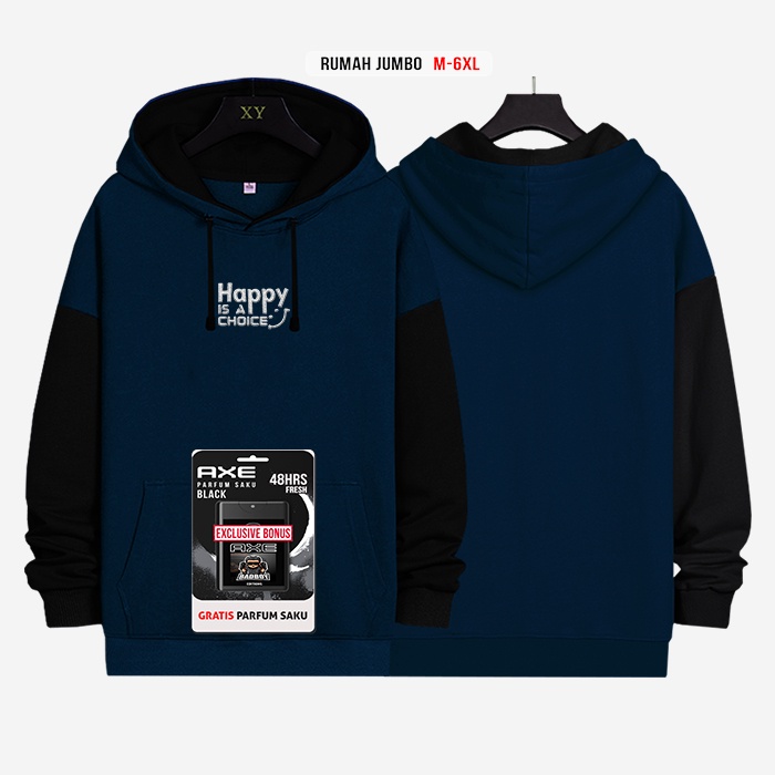 SWEATER HOODIE HAPPY OVERSIZE M - 6XL JAKET PRIA JUMBO