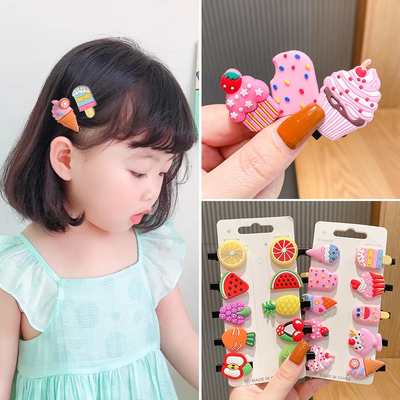 Jepit Poni Anak Lucu Set Aksesoris Rambut Anak Cewek Klip Besi Model Bunga Buah Jepitan Rambut Model Mermaid Es Krim Hair Clip