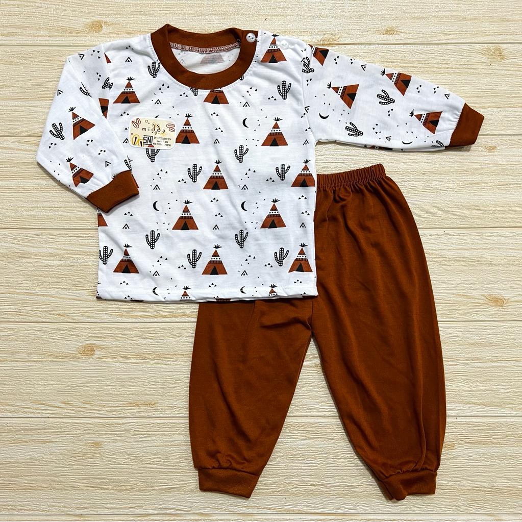 Setelan Baju Bayi Setelan Piyama Bayi Lengan Panjang Kancing Pundak Usia 0-12 Bulan Baju Baby Gracia