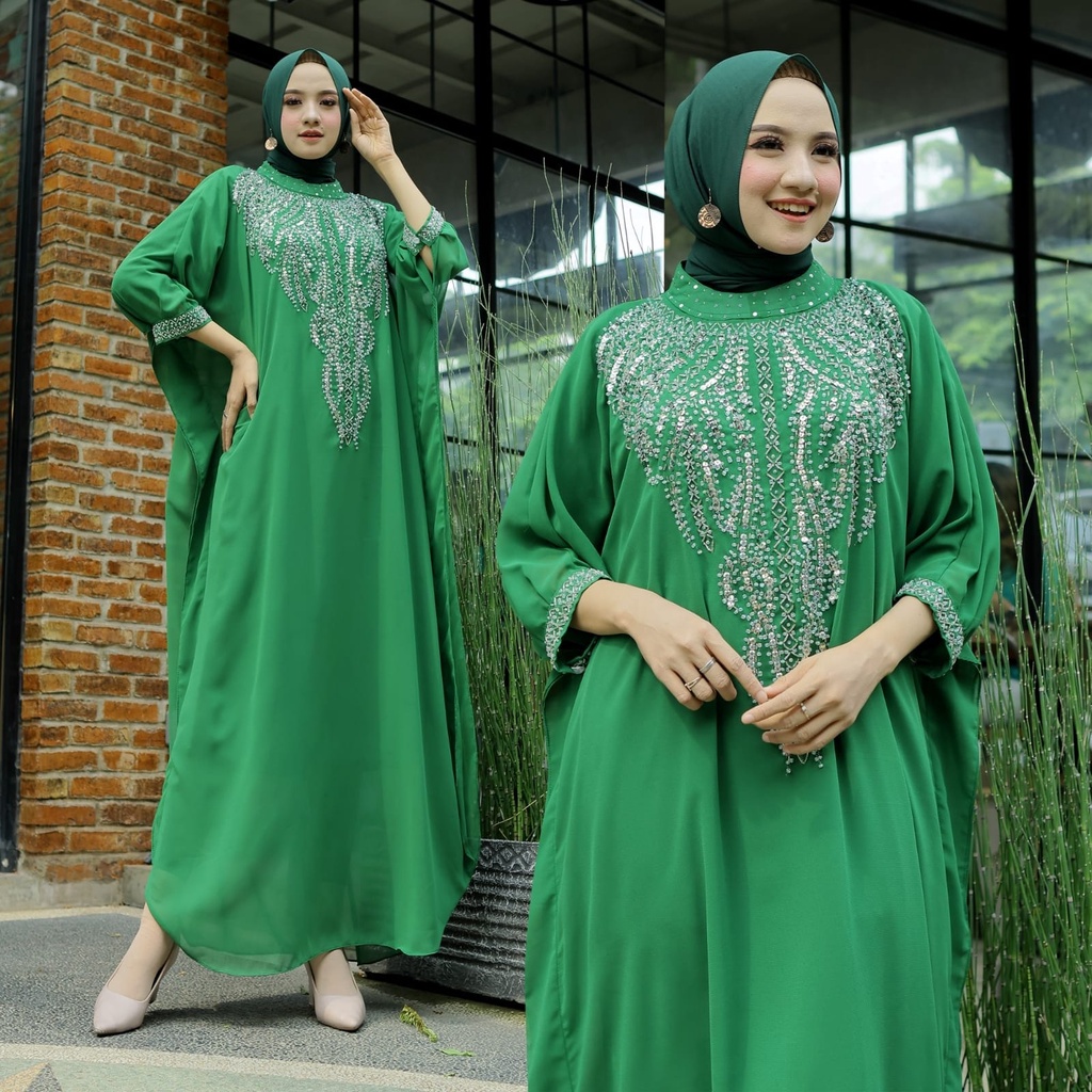 Kaftan Wanita Muslim Bahan Ceruty Babydoll Lengan 7/8 Kaftan Calista HOPYLOVY