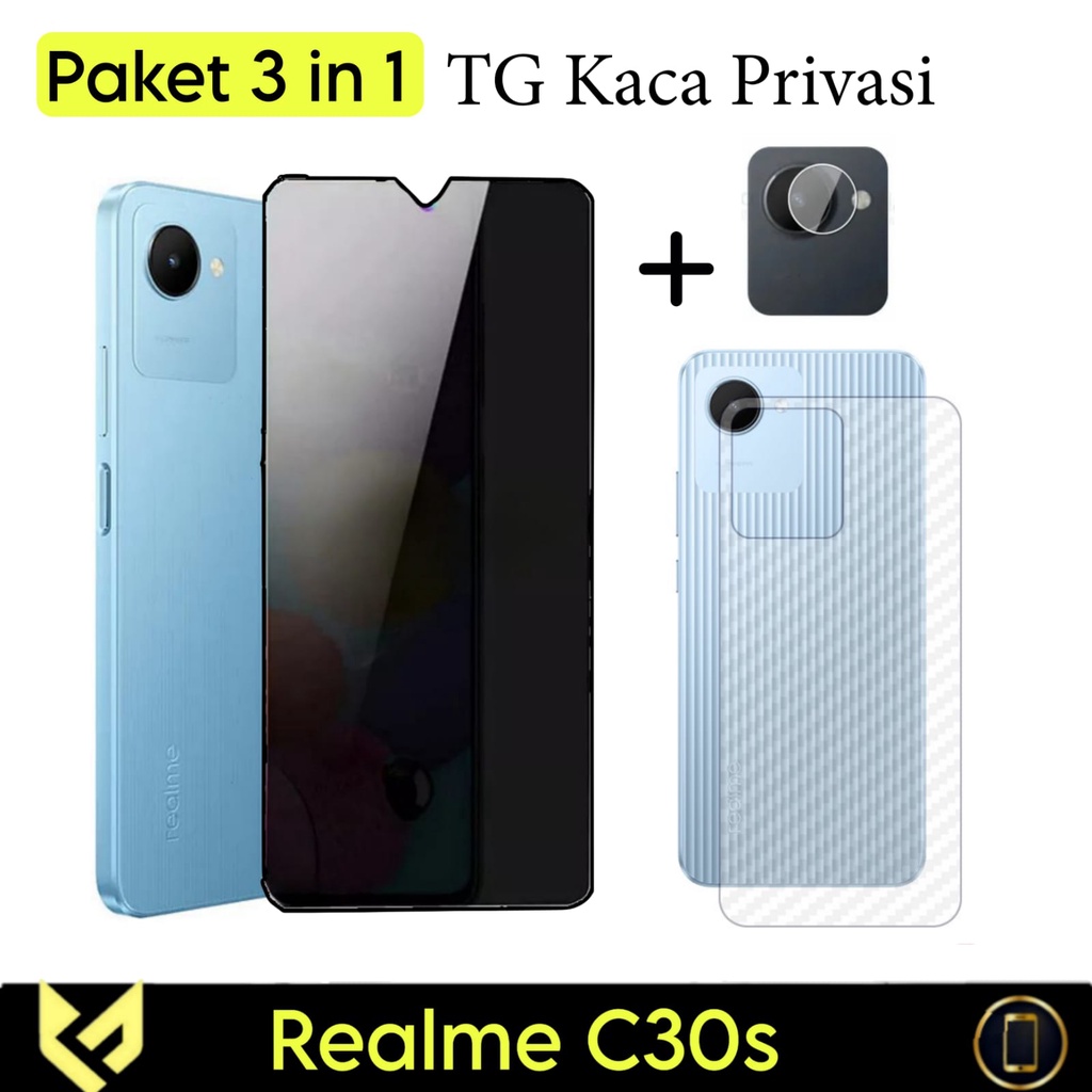 PROMO Paket 3IN1 For REALME C30s Anti Gores Layar Free Lens Camera &amp; Skin Carbon Anti Gores Jamur Body Belakang Handphone