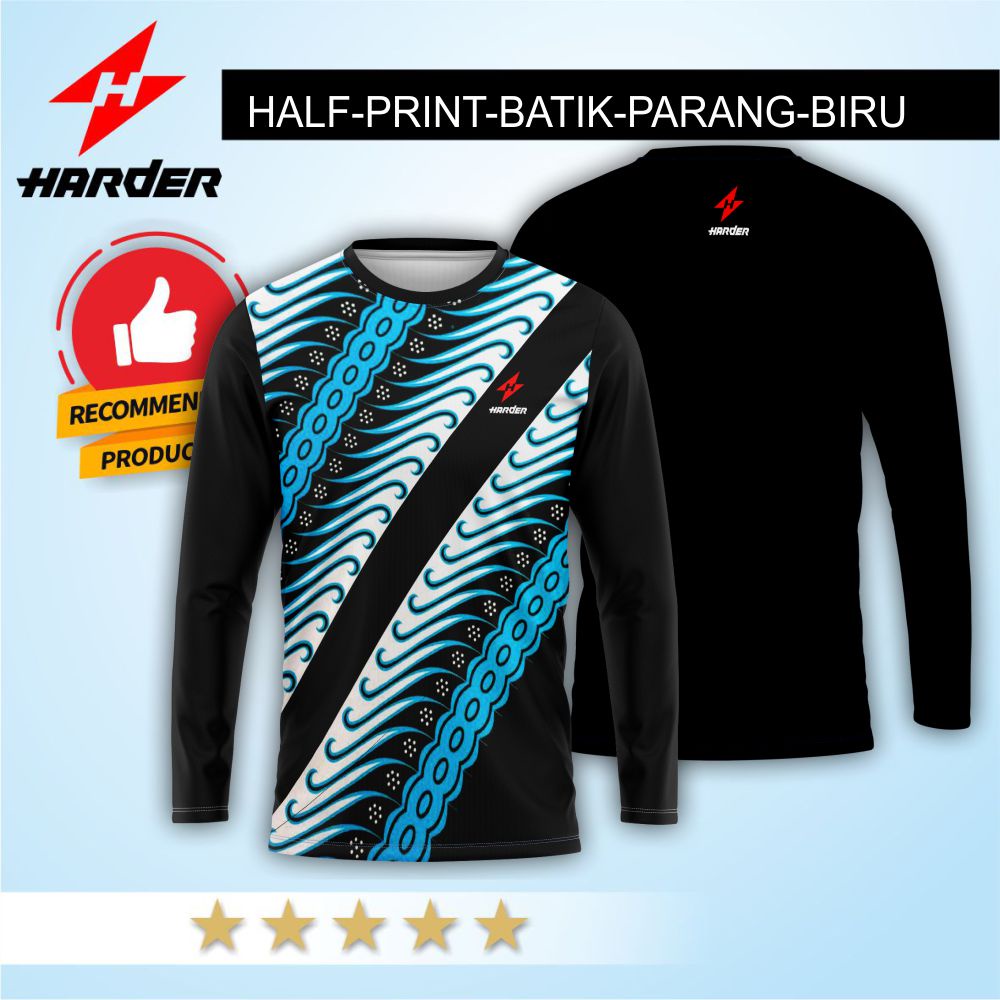 Baju Kaos Pria Dewasa Lengan Panjang Print BATIK PARANG BIRU Jumbo || ZIPZIP