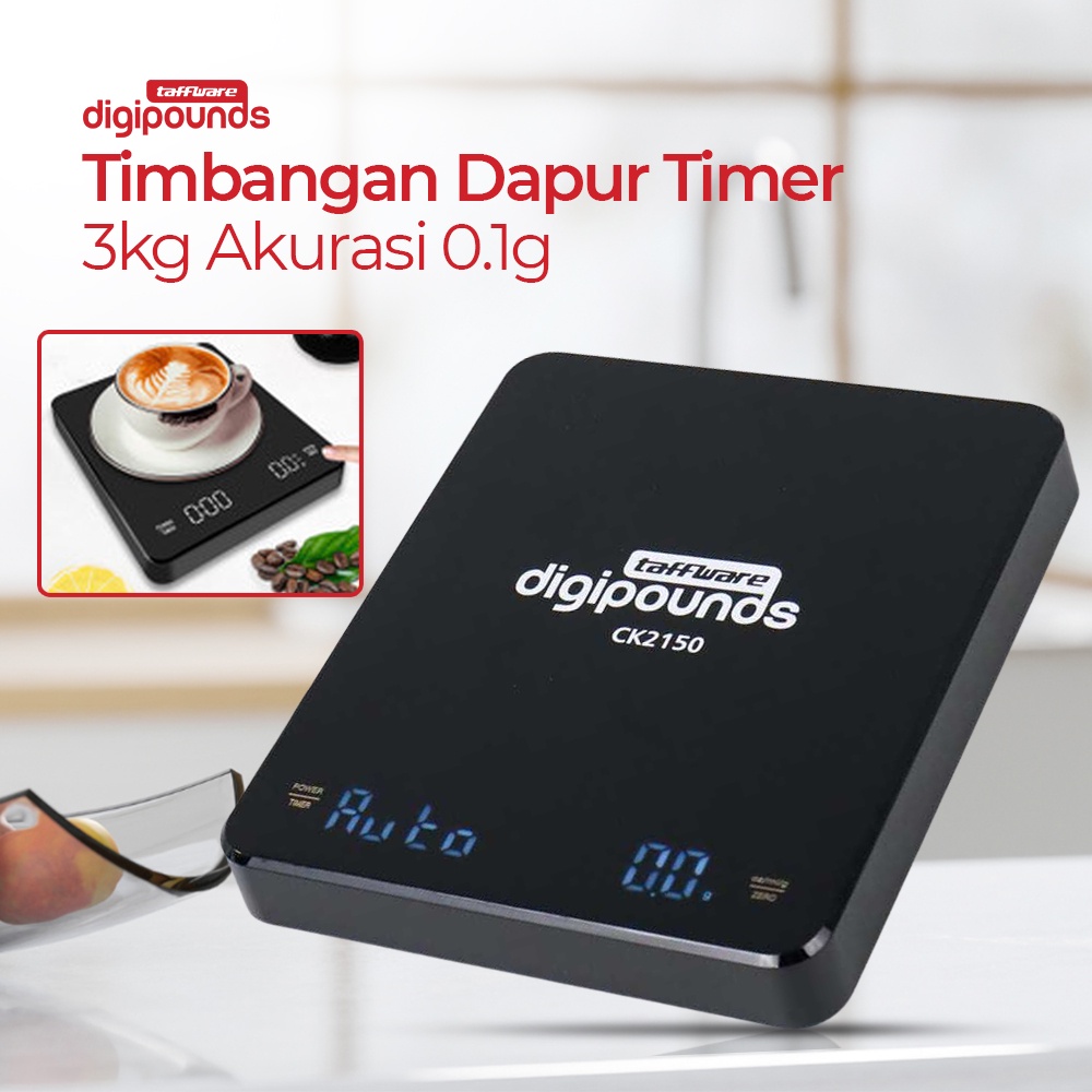 Taffware Digipounds Timbangan Dapur Digital 3kg Akurasi 0.1g + Timer - CK2150 - Black