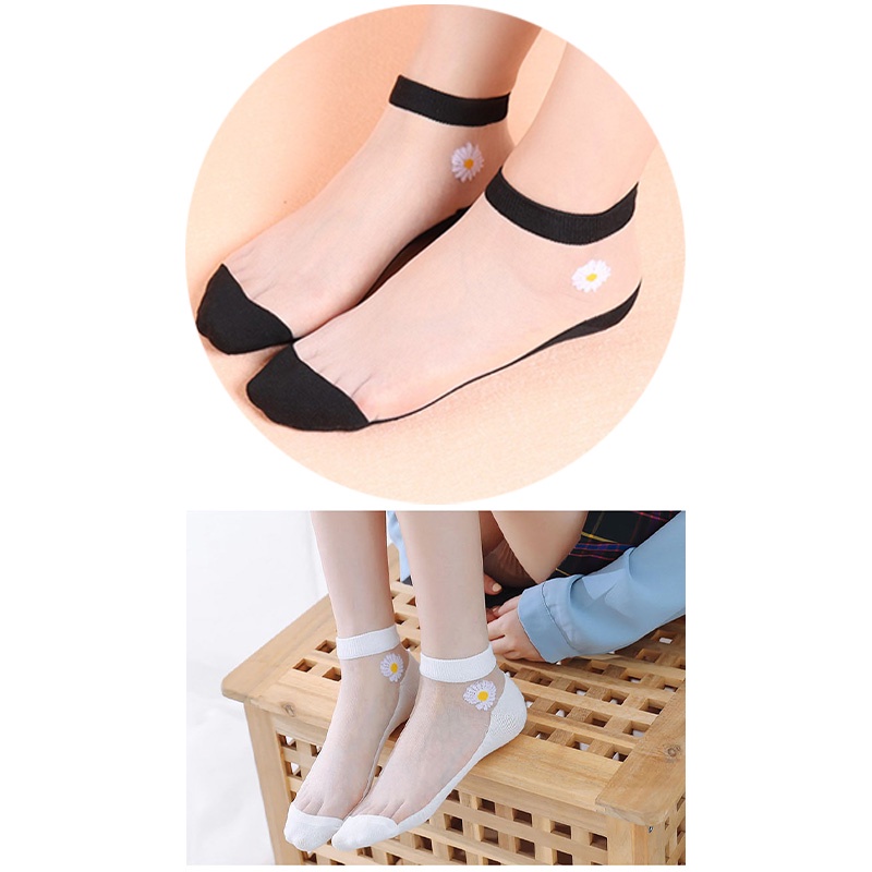 Kaos Kaki Transparan Motif Bunga Daisy Korea Premium Ukuran 24cm x 7cm Kaos Kaki Fashion Anak &amp; Dewasa Kualitas Import W1A3