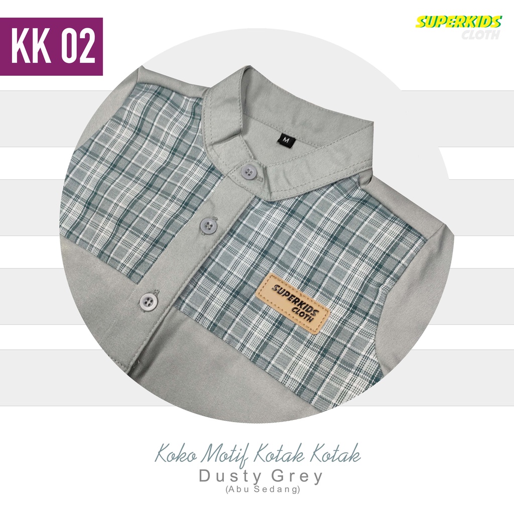 Baju Muslim Koko Anak Laki-Laki Kotak-Kotak Dusty Grey SUPERKIDSCLOTH 1-10 Tahun